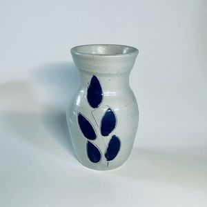 Williamsburg Pottery Artisan Vase w/Cobalt Leaves; Minimalist Style